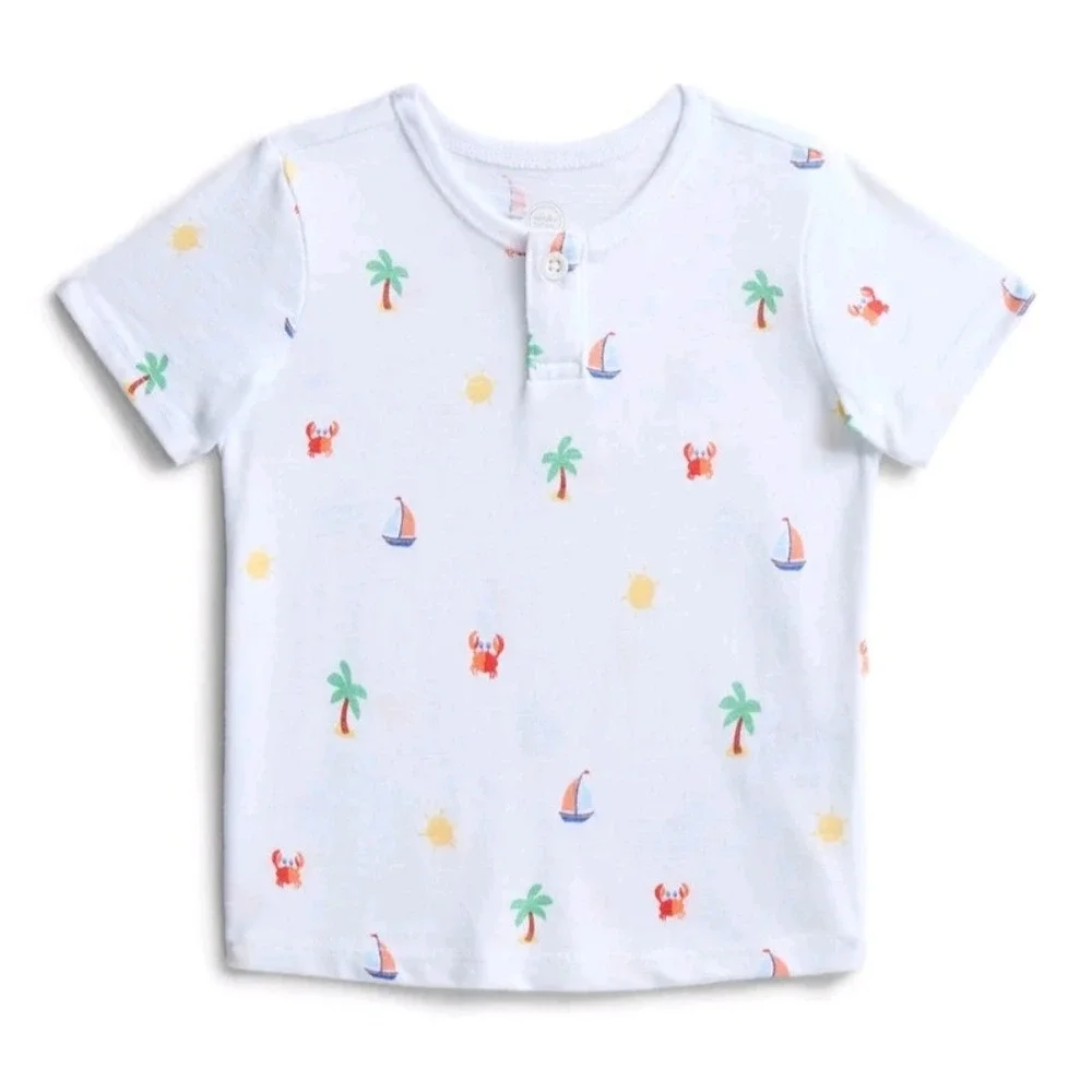 Wonder Nation Baby Boys Henley T-shirt size 6-9 months white shirt NEW with tags